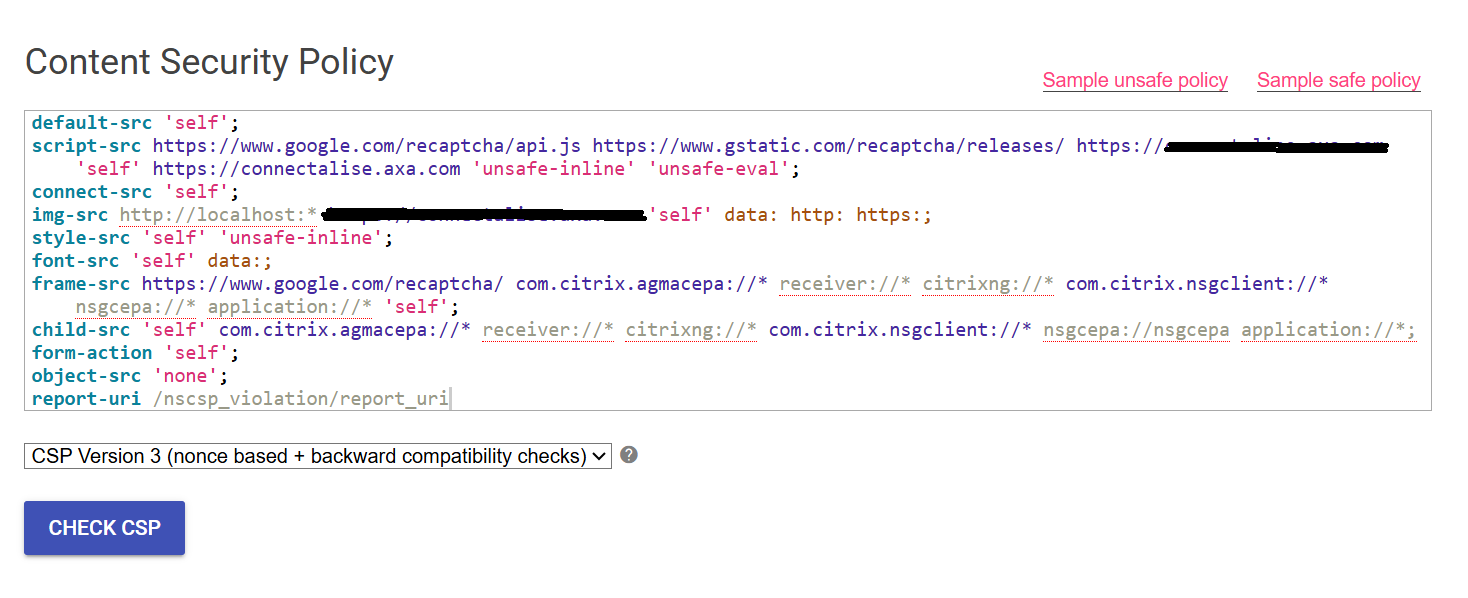 CSP Evaluator (Google) - resultat sur la gateway durcie apres remplacement