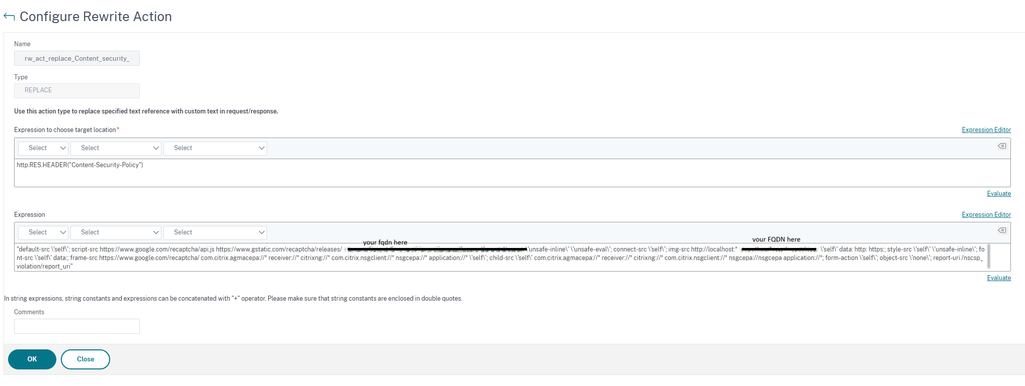 Configuration de la Rewrite Action CSP sur NetScaler Gateway
