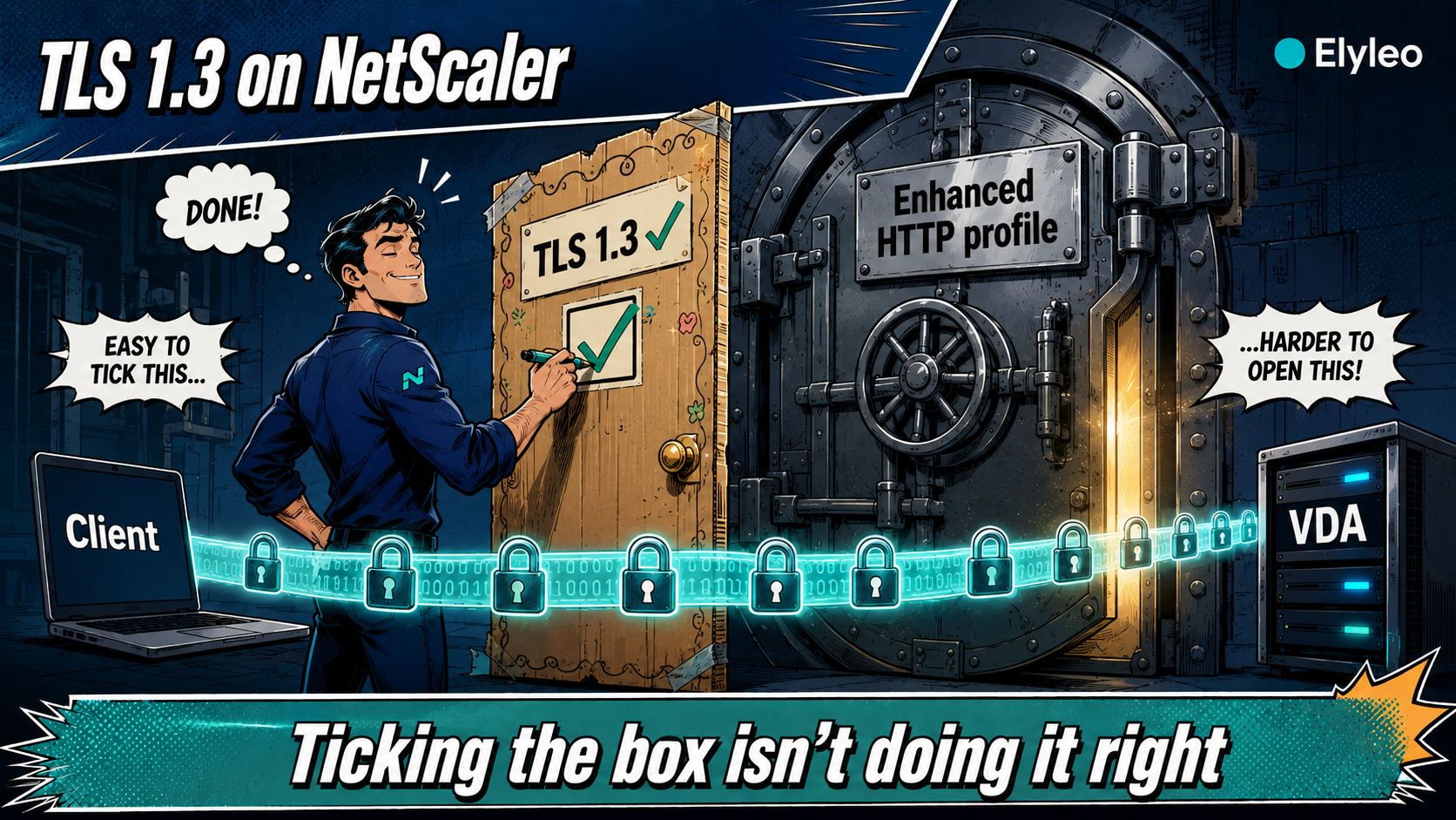 Ticking a TLS 1.3 checkbox on a fake door while the real Enhanced HTTP profile vault stays shut